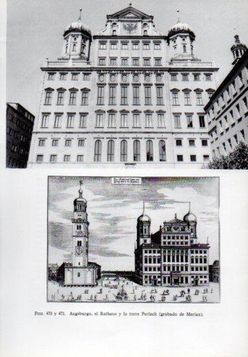 LAMINA V41357: Augsburgo, el Rathaus y la torre Perlach grabado de Merian