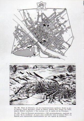 LAMINA V41400: Plano de Florencia y vista en 1580