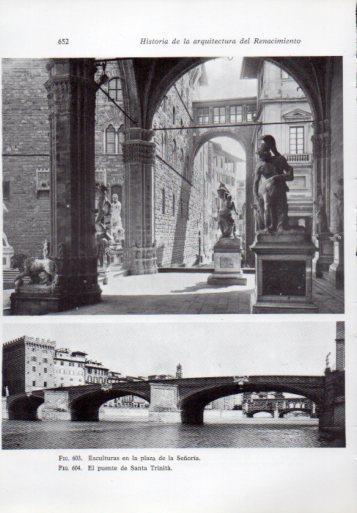 LAMINA V41402: Esculturas en plaza de la Señoria y puente de Santa Trinita, Florencia