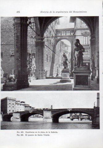 LAMINA V41402: Esculturas en plaza de la Señoria y puente de Santa Trinita, Florencia