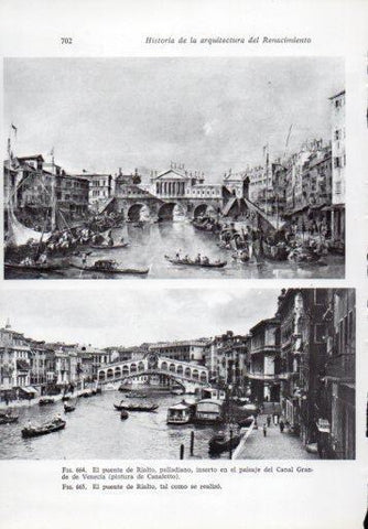 LAMINA V41422: El puente de Rialto por Canaletto y el puente actual