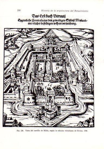 LAMINA V41221: Vista del castillo de Milan según edicion de Rivius 1548