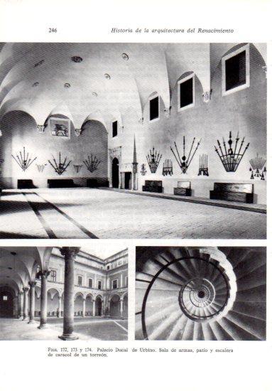 LAMINA V41236: Sala de armas, patio y escalera Palacio Ducal de Urbino