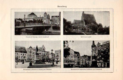 LAMINA V40784: Puente, iglesia y monumentos en Bromberg