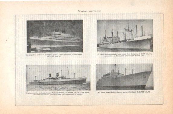 LAMINA V40955: Marina mercante Willem Ruys, Steel Designer, President Wilson y Stockholm