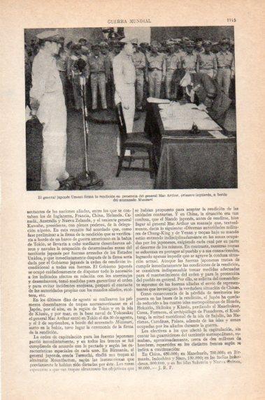 LAMINA V40944: General Umezu firmando la rendicion ante general Mac Arthur