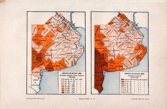 LAMINA V40855: Mapas de la densidad de cultivos y ganado en la provincia de Buenos Aires
