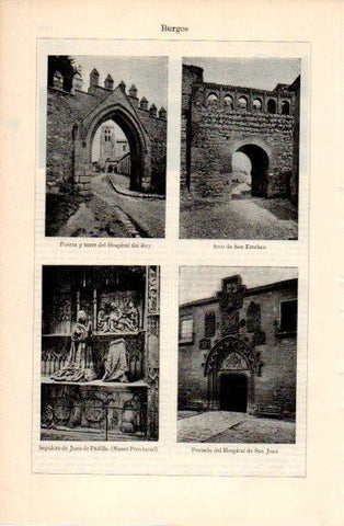 LAMINA V40894: Arco de San Esteban, Puerta torre Hospital del Rey y Portada Hospital San Juan en Burgos
