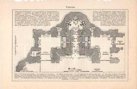 LAMINA V40504: Vaticano plano de la sala del Concilio y alrededores