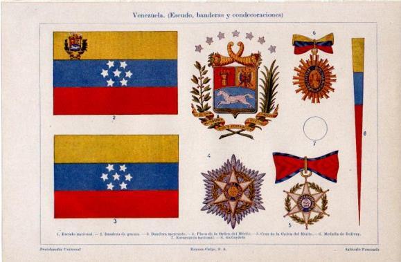 LAMINA V40569: Escudo, banderas y condecoraciones de Venezuela