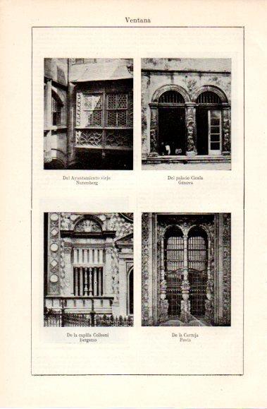 LAMINA V40581: Ventanas en Ayuntamiento de Nuremberg Palacio Cicala Capilla Colleoni y la Cartuja de Pavia