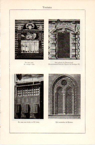 LAMINA V40582: Ventanas en palacio de Beaumesnil casa arabe en El Cairo y mausoleo de Kalaun