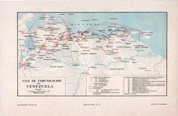 LAMINA V40567: Mapa vias de comunicación de Venezuela