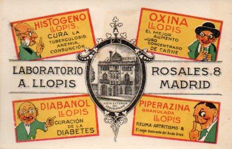 POSTAL PV10882: Publicidad Laboratorio A. Llopis, Madrid
