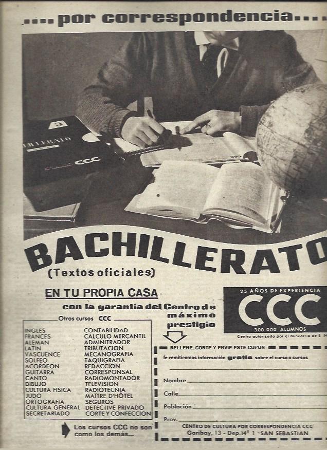 LAMINA 36627: Publicidad de Bachillerato por CCC