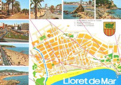 POSTAL PV11610: Plano y vistas de Lloret de Mar