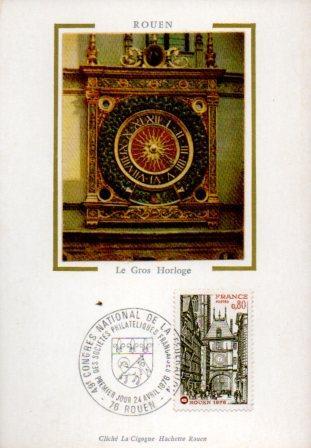 POSTAL PV11549: Carta filatelica de Francia. Rouen Le Gros Horloge. 49e Congres National de la Federation