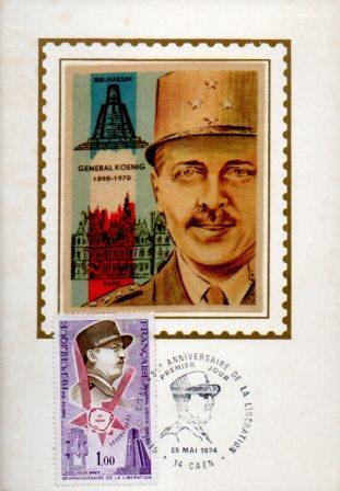 POSTAL PV11542: Carta filatelica de Francia. General Koening 1898 - 1970