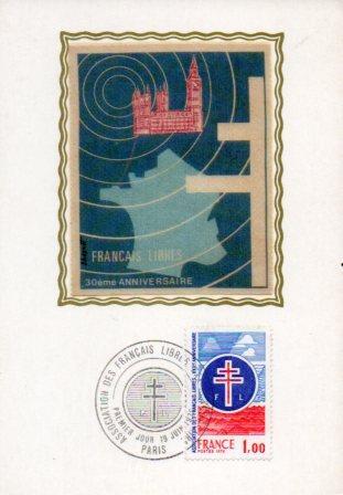 POSTAL PV11527: Carta filatelica de Francia. 30eme Anniversaire Francais Libres