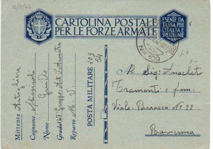 POSTAL PV11743: Correspondencia Ejercito Italiano. Cartolina Postale per le Forze Armate 1942