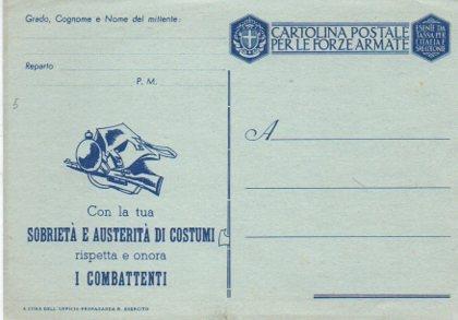 POSTAL PV11746: Correspondencia Ejercito Italiano. Cartolina Postale per le Forze Armate 1943