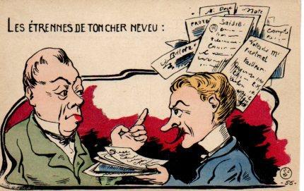 POSTAL PV11207: Caricatura Les Atrennes de Tomcher neveu