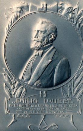 POSTAL PV11267: Emilio Loubet postal conmemorativa visita al rey de España en relieve
