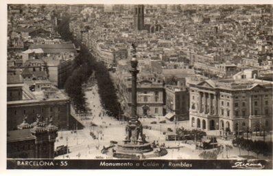 POSTAL PV11126: Monumento a Colon y Ramblas vista aerea, Barcelona