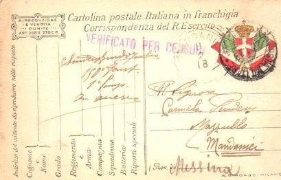 POSTAL PV11139: Correspondencia Ejercito Italiano Primera Guerra Mundial PV11139