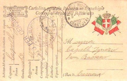 POSTAL PV11169: Correspondencia Ejercito Italiano Primera Guerra Mundial PV11169