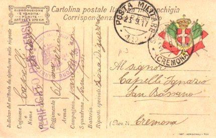 POSTAL PV11181: Correspondencia Ejercito Italiano Primera Guerra Mundial PV11181