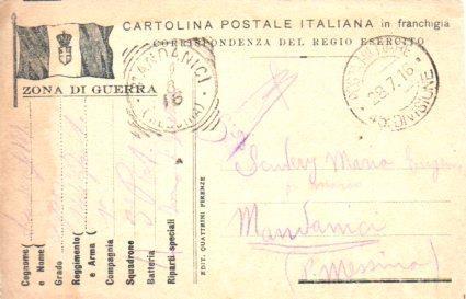 POSTAL PV11142: Correspondencia Ejercito Italiano Primera Guerra Mundial PV11142