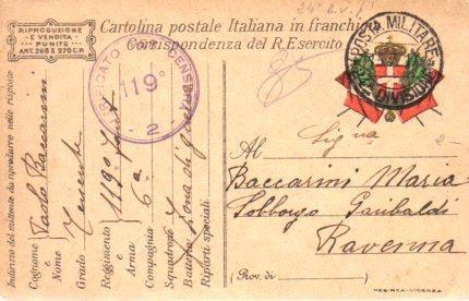 POSTAL PV11144: Correspondencia Ejercito Italiano Primera Guerra Mundial PV11144