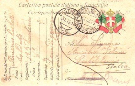 POSTAL PV11145: Correspondencia Ejercito Italiano Primera Guerra Mundial PV11145