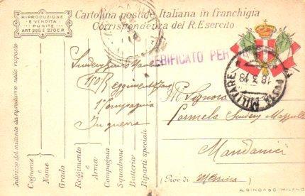 POSTAL PV11147: Correspondencia Ejercito Italiano Primera Guerra Mundial PV11147