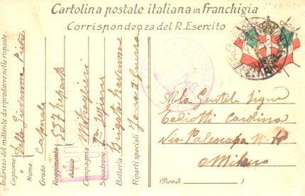 POSTAL PV11165: Correspondencia Ejercito Italiano Primera Guerra Mundial PV11165