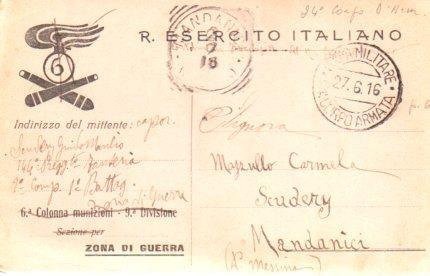 POSTAL PV11157: Correspondencia Ejercito Italiano Primera Guerra Mundial PV11157