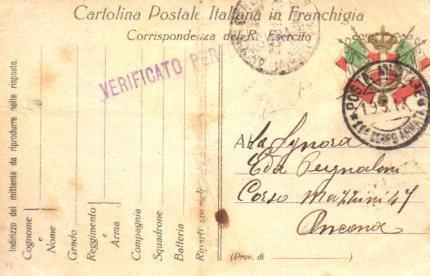 POSTAL PV11160: Correspondencia Ejercito Italiano Primera Guerra Mundial PV11160