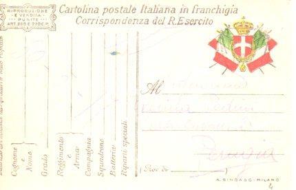 POSTAL PV11161: Correspondencia Ejercito Italiano Primera Guerra Mundial PV11161