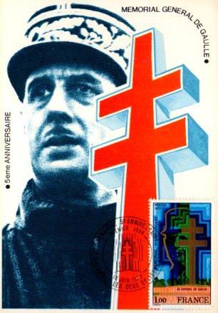 POSTAL PV11440: Memorial General de Gaulle 5eme anniversaire. Carte Philatelique