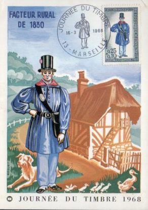 POSTAL PV11445: Facteur Rural de 1830. Journee du Timbre 1968. Carte Postale