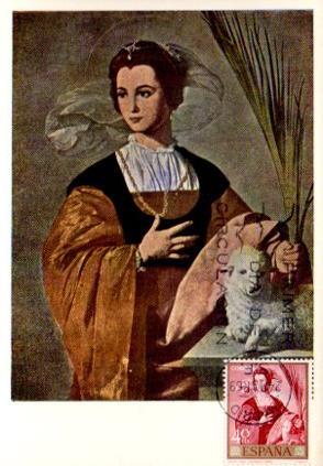 POSTAL PV11422: Santa Ines por Alonso Cano. Tarjeta postal primer dia circulacion