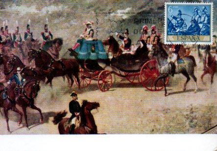 POSTAL PV11461: La Reina Cristina pasando una revista militar por M. Fortuny. Tarjeta postal primer dia circulacion