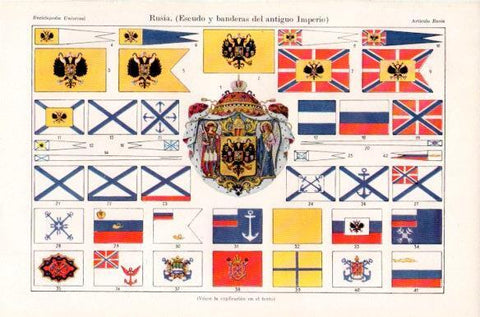 LAMINA V41858: Escudo y banderas del antiguo Imperio de Rusia