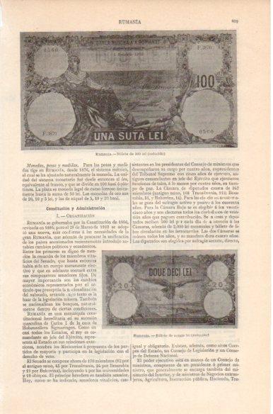 LAMINA V41841: Billete de 100 y 20 lei de Rumania