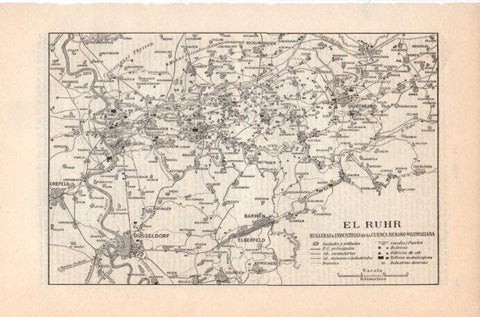 LAMINA V41833: Mapa de El Ruhr, hulleras e industrias de la Cuenca Renano Wesrfaliana