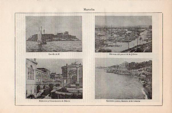 LAMINA V41496: Castillo de If, Biblioteca, Conservatorio y Darsenas del puerto Marsella