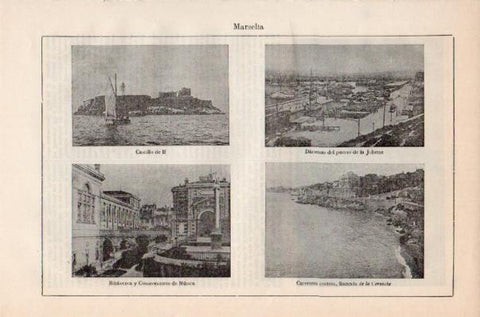 LAMINA V41496: Castillo de If, Biblioteca, Conservatorio y Darsenas del puerto Marsella