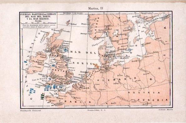 LAMINA V41516: Mapa Fuerzas Maritimas de combate del Mar del Norte y Mar Baltico