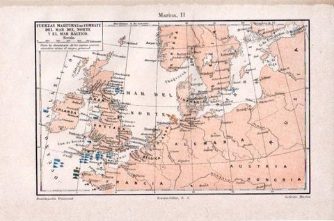 LAMINA V41516: Mapa Fuerzas Maritimas de combate del Mar del Norte y Mar Baltico